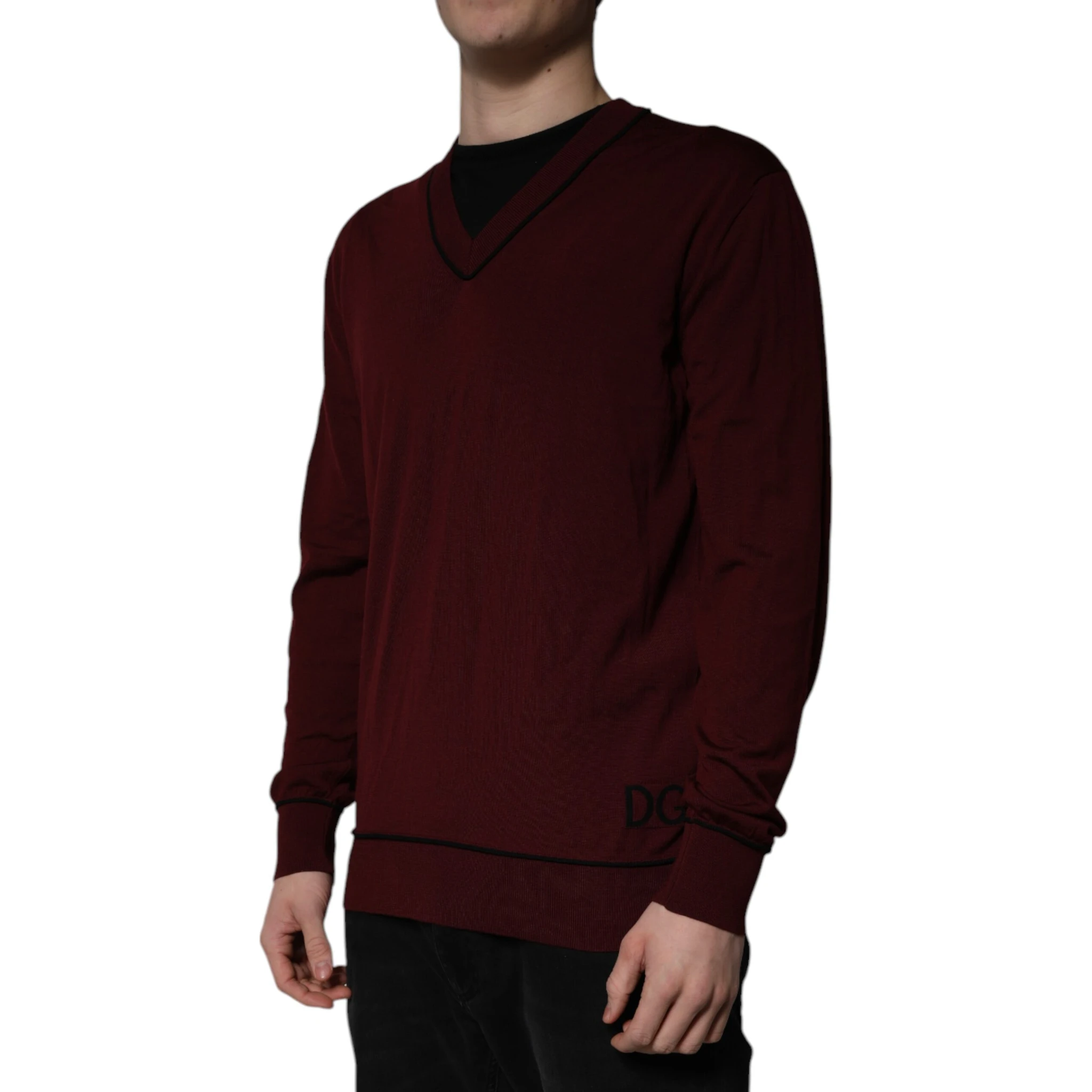 Maroon Cashmere V-neck Men Pullover Sweater