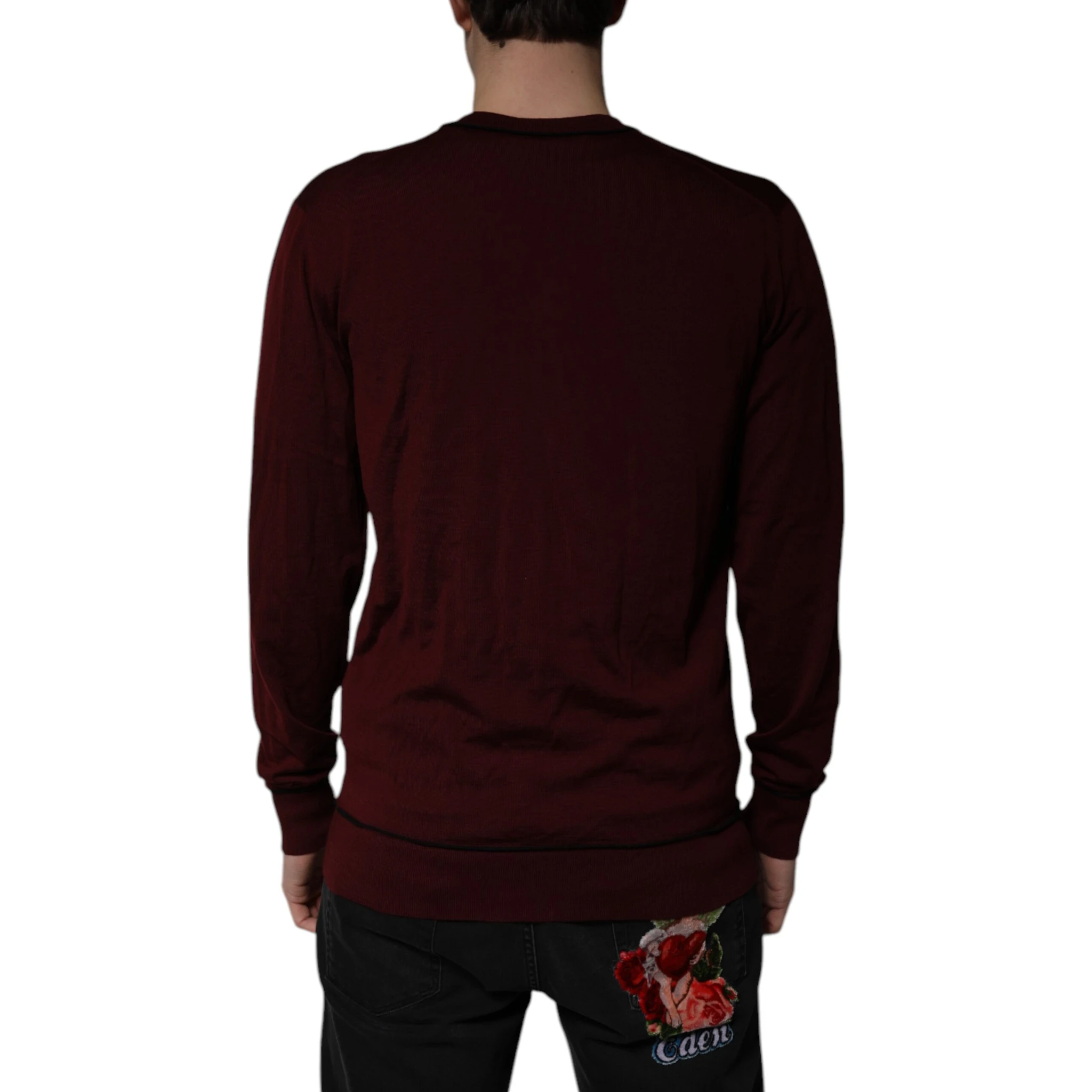 Maroon Cashmere V-neck Men Pullover Sweater