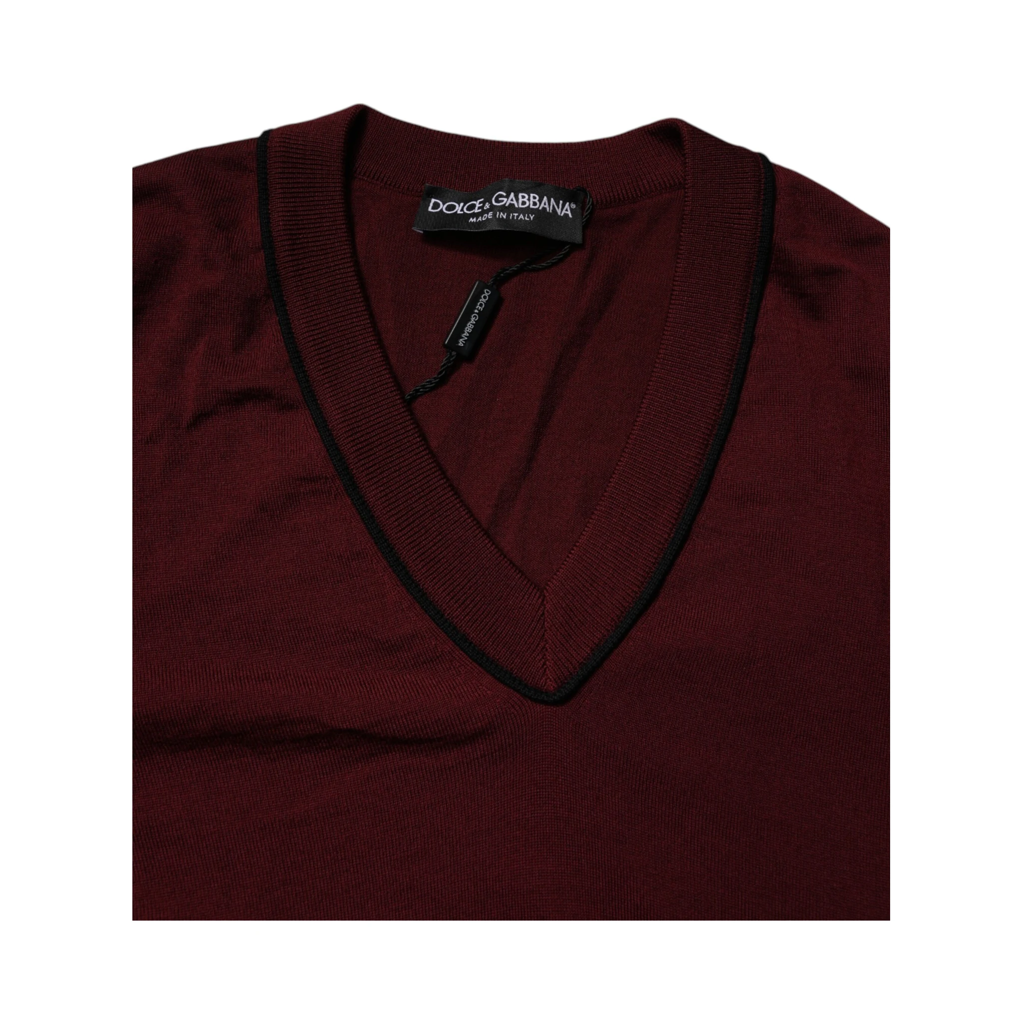 Maroon Cashmere V-neck Men Pullover Sweater