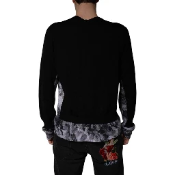 Black Camouflage V-neck Pullover Sweater