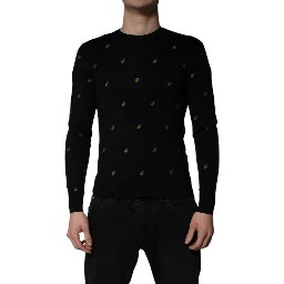 Black Pineapple Crew Neck Pullover Sweater