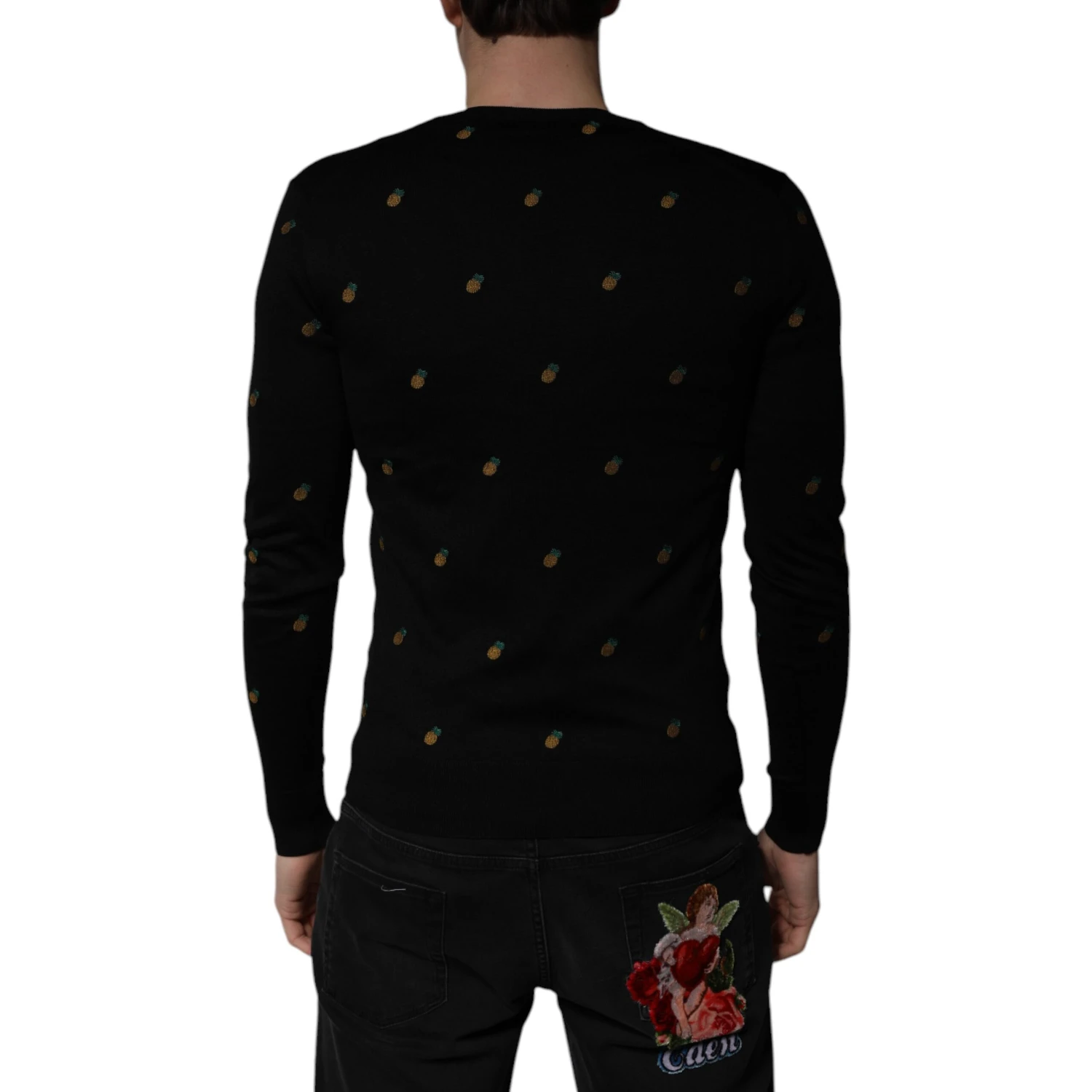 Black Pineapple Crew Neck Pullover Sweater