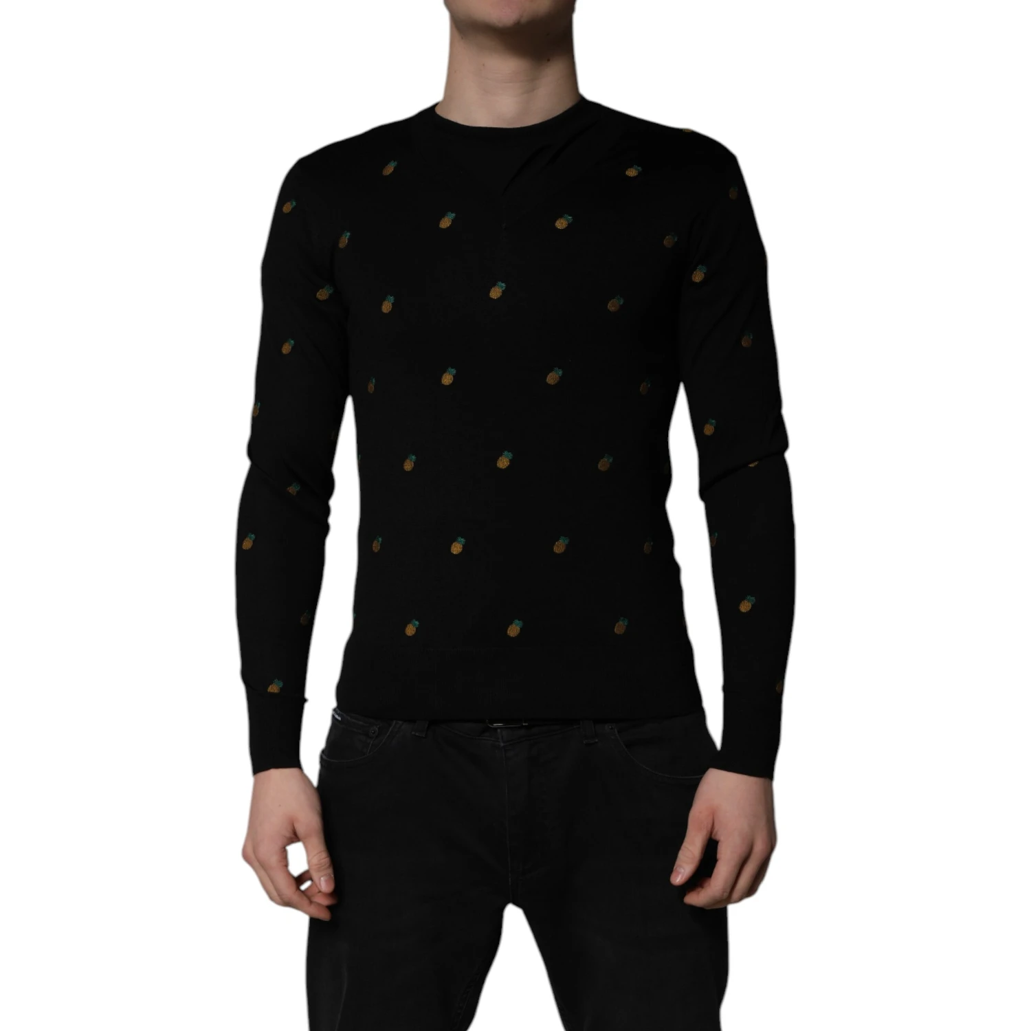 Black Pineapple Crew Neck Pullover Sweater