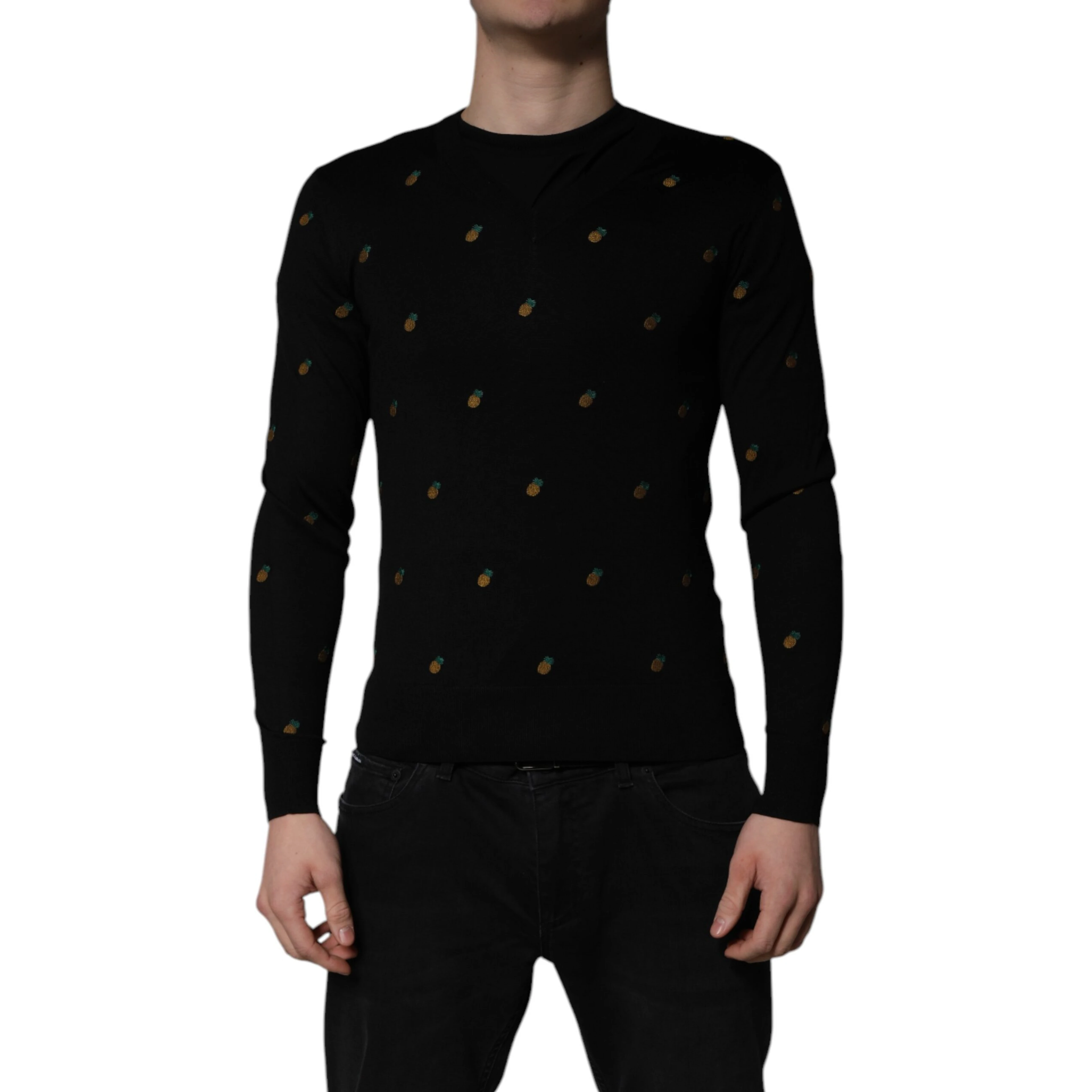 Black Pineapple Crew Neck Pullover Sweater