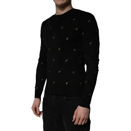 Black Pineapple Crew Neck Pullover Sweater
