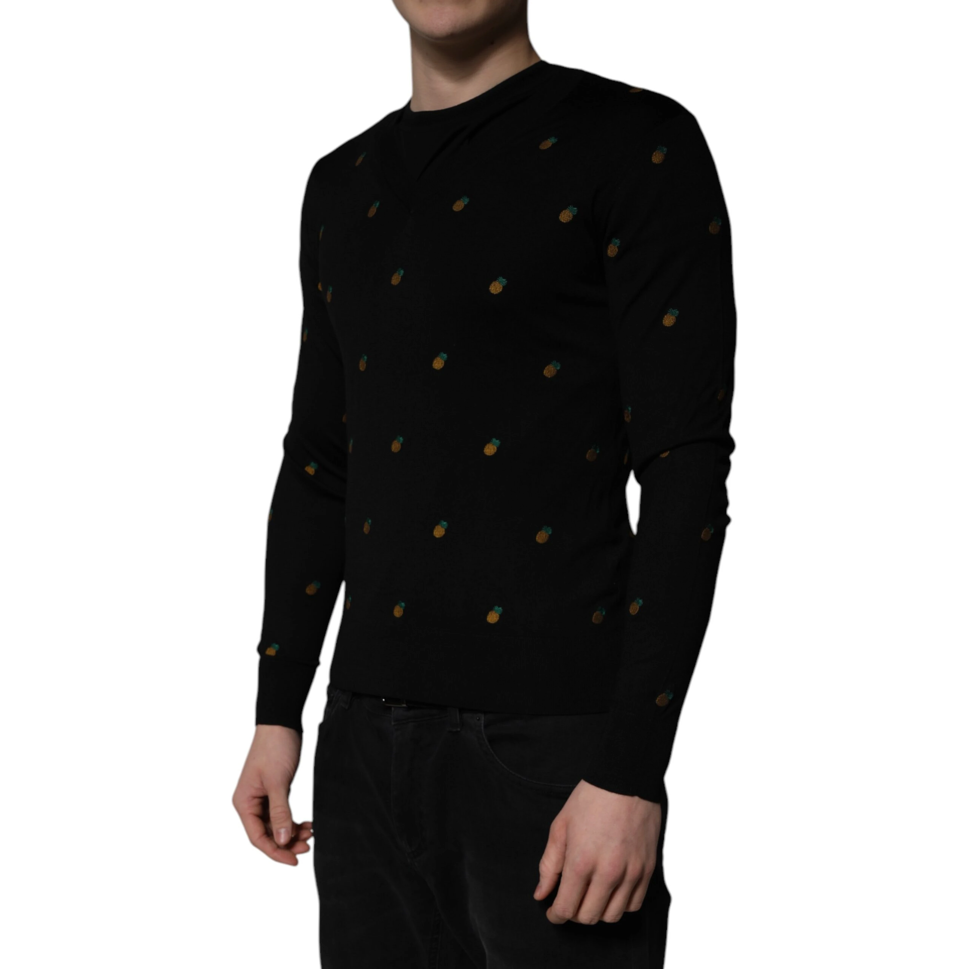 Black Pineapple Crew Neck Pullover Sweater