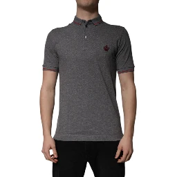 Gray Cotton Crown Collared Polo T-shirt