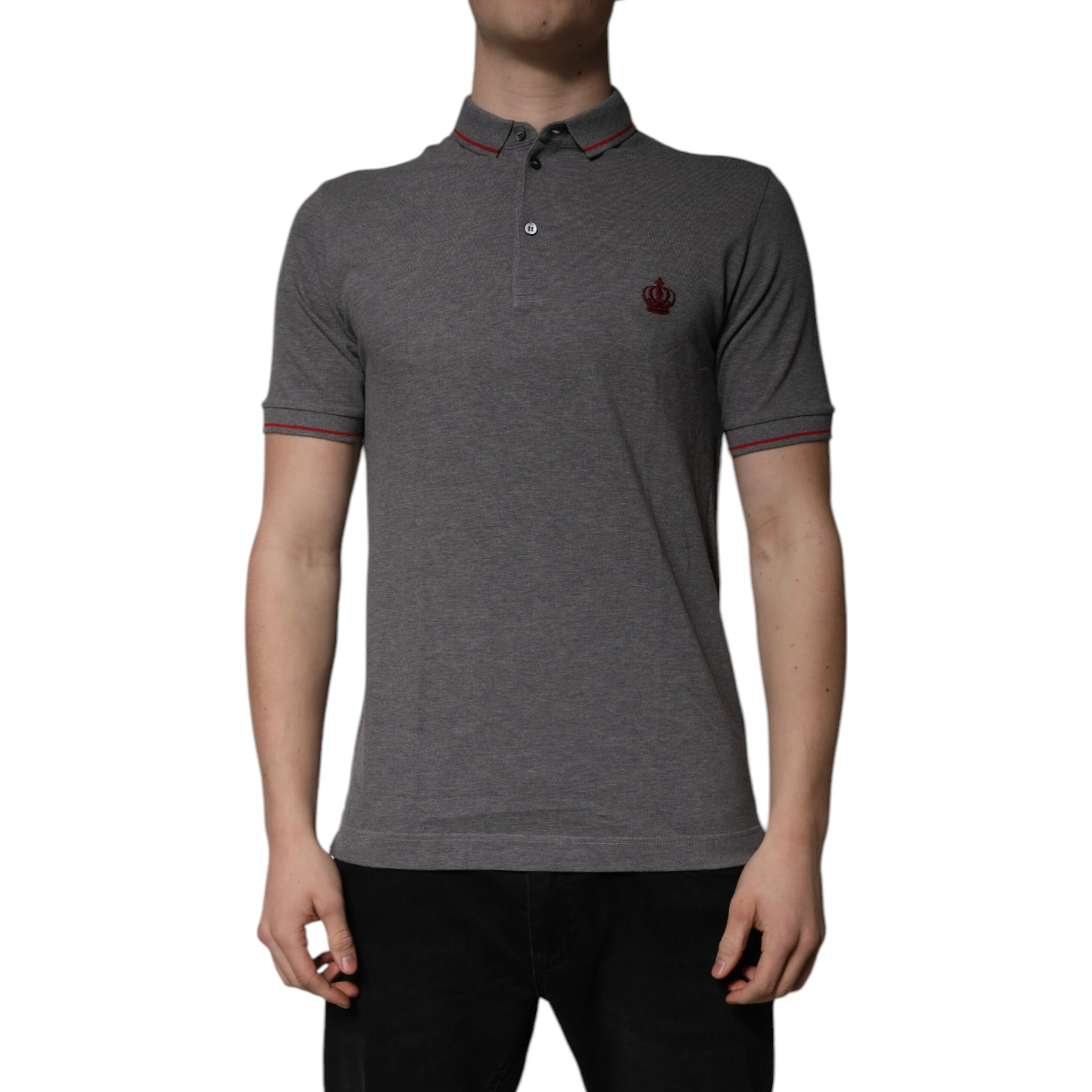 Gray Cotton Crown Collared Polo T-shirt