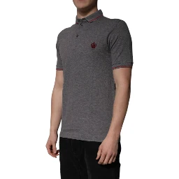 Gray Cotton Crown Collared Polo T-shirt