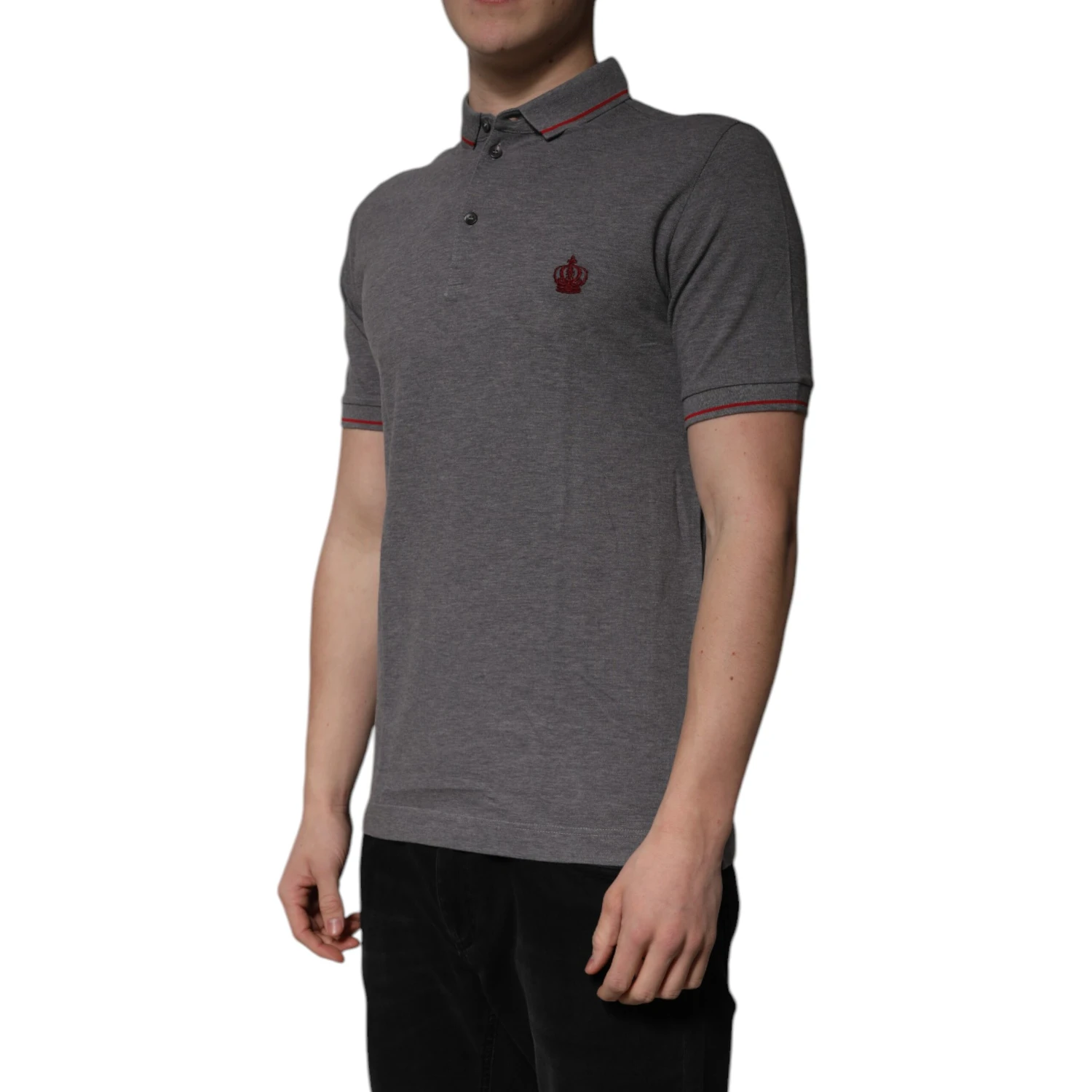 Gray Cotton Crown Collared Polo T-shirt