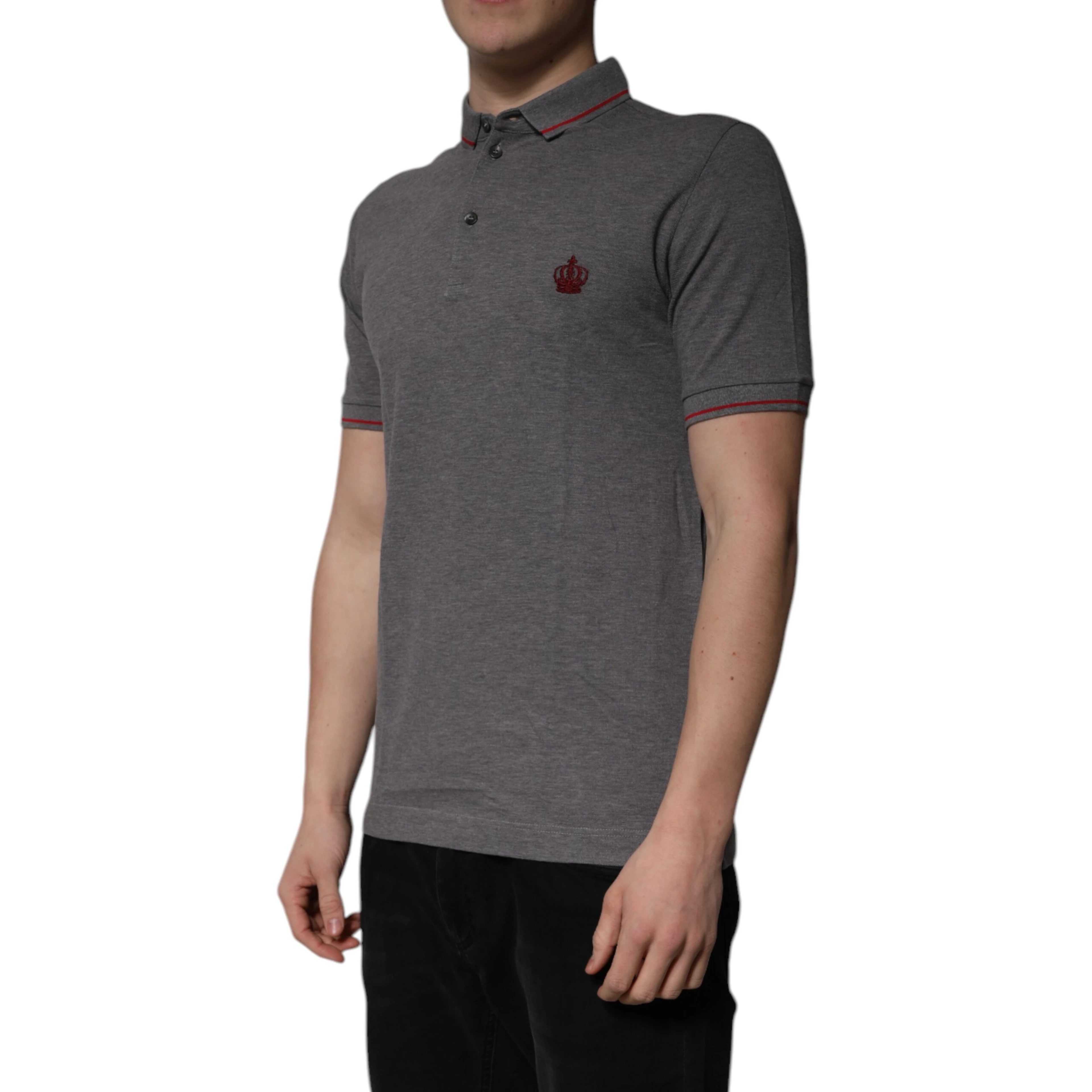 Gray Cotton Crown Collared Polo T-shirt