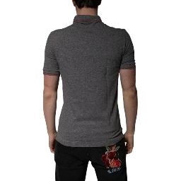 Gray Cotton Crown Collared Polo T-shirt