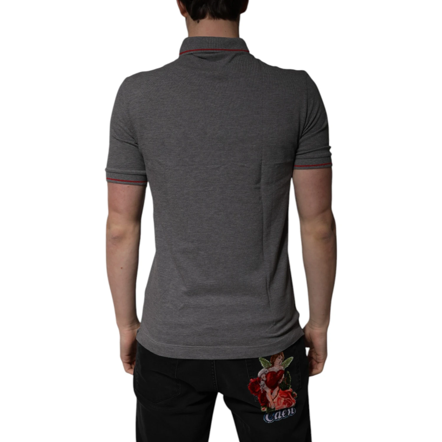 Gray Cotton Crown Collared Polo T-shirt