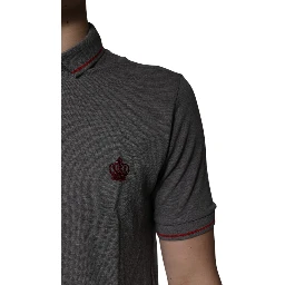 Gray Cotton Crown Collared Polo T-shirt