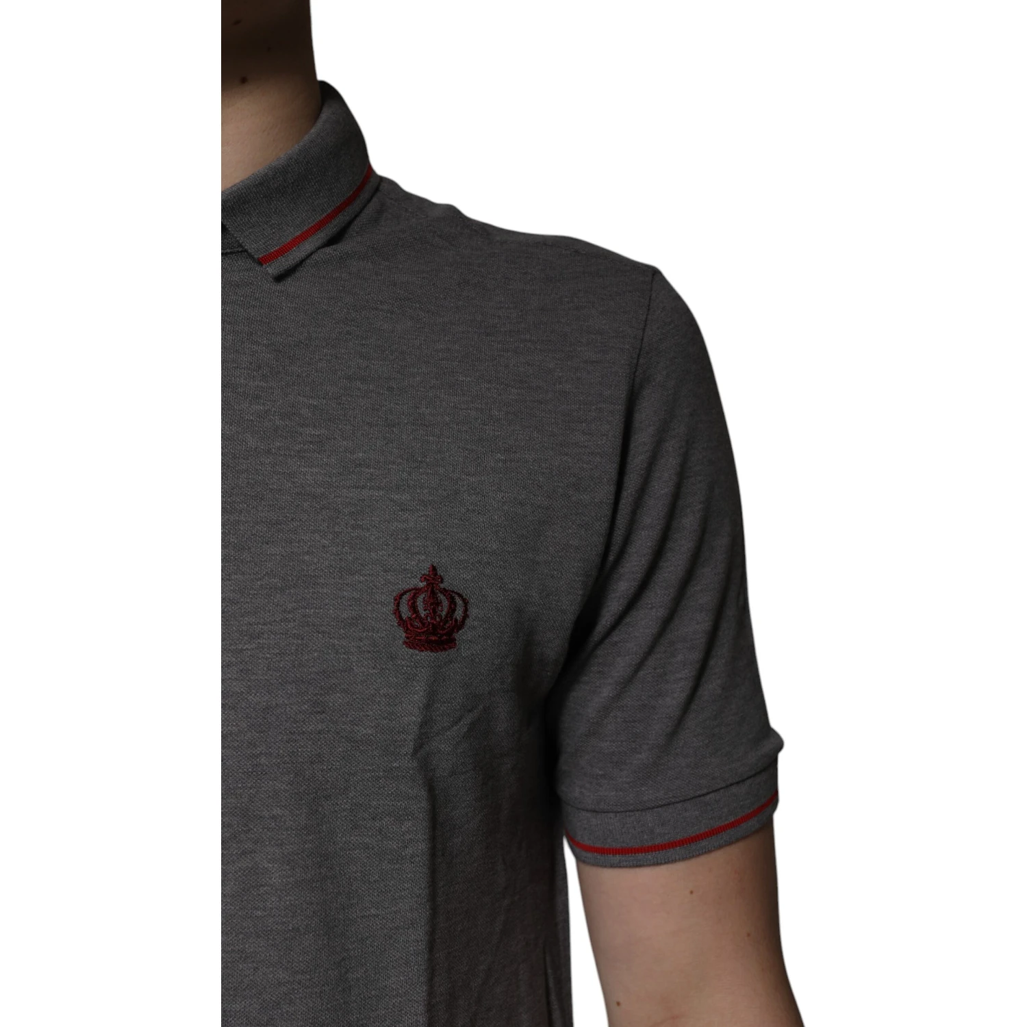 Gray Cotton Crown Collared Polo T-shirt