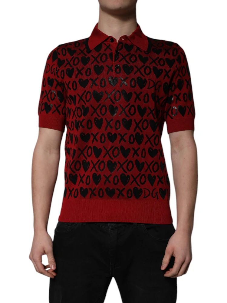 Red Cotton XOXO Collared Polo T-shirt