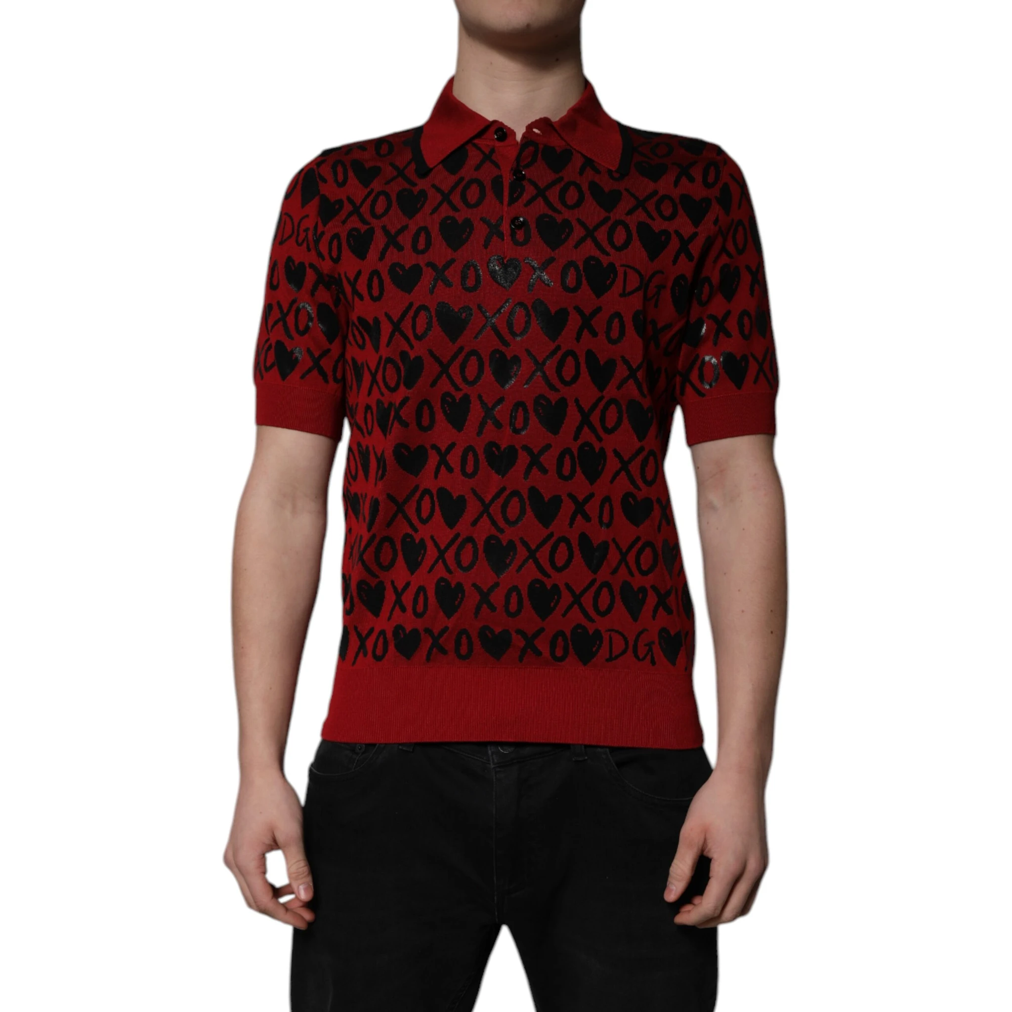 Red Cotton XOXO Collared Polo T-shirt