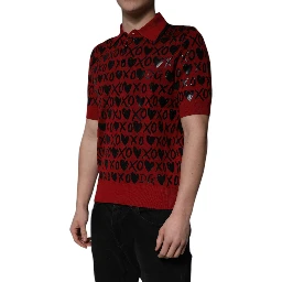 Red Cotton XOXO Collared Polo T-shirt
