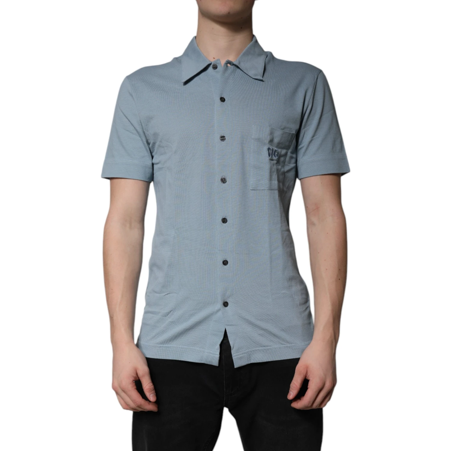 Blue Cotton Button Down Casual Men Polo Shirt