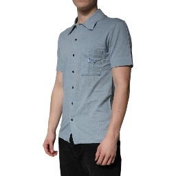 Blue Cotton Button Down Casual Men Polo Shirt