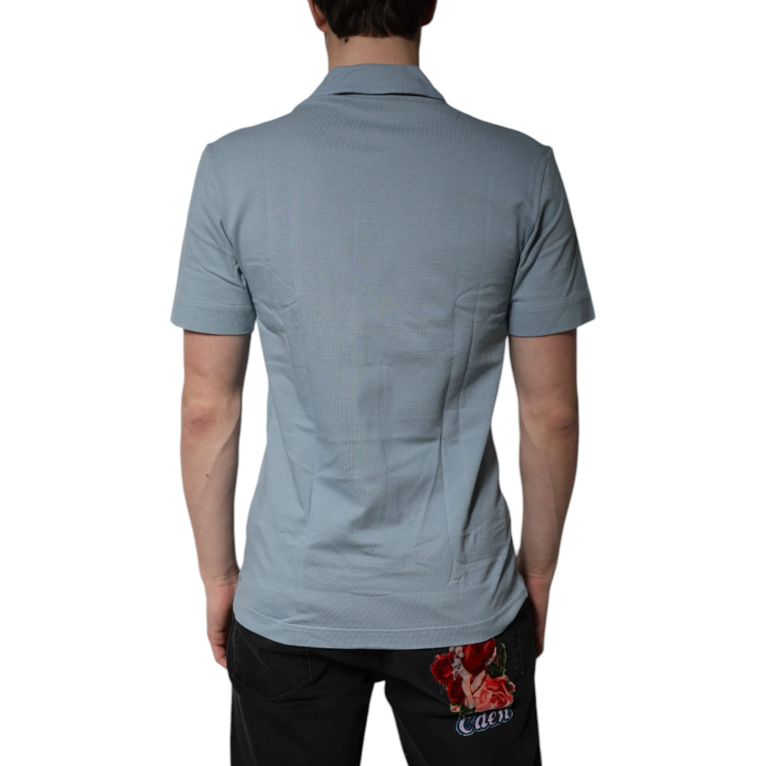 Blue Cotton Button Down Casual Men Polo Shirt