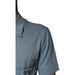Blue Cotton Button Down Casual Men Polo Shirt