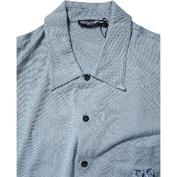 Blue Cotton Button Down Casual Men Polo Shirt