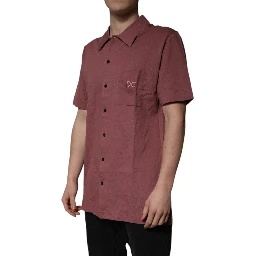 Dark Pink Button Down Casual Polo Men Shirt