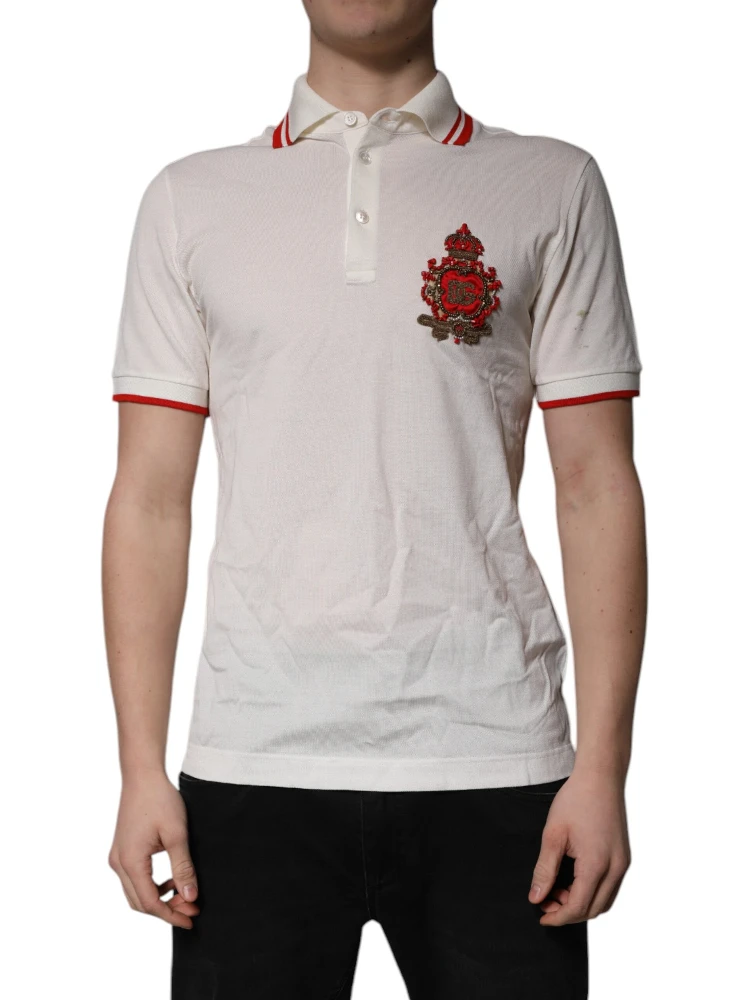 White Cotton Logo Collared Polo Men T-shirt