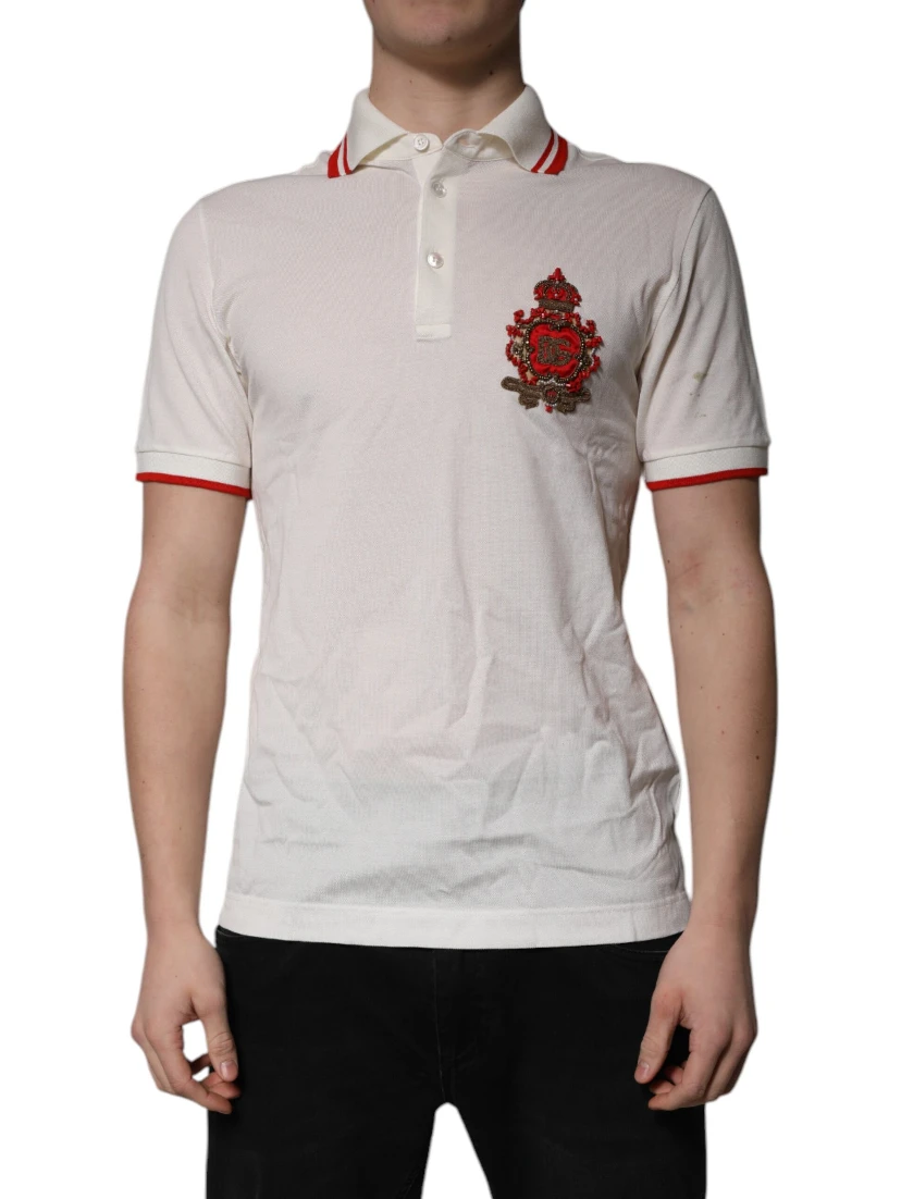 White Cotton Logo Collared Polo Men T-shirt