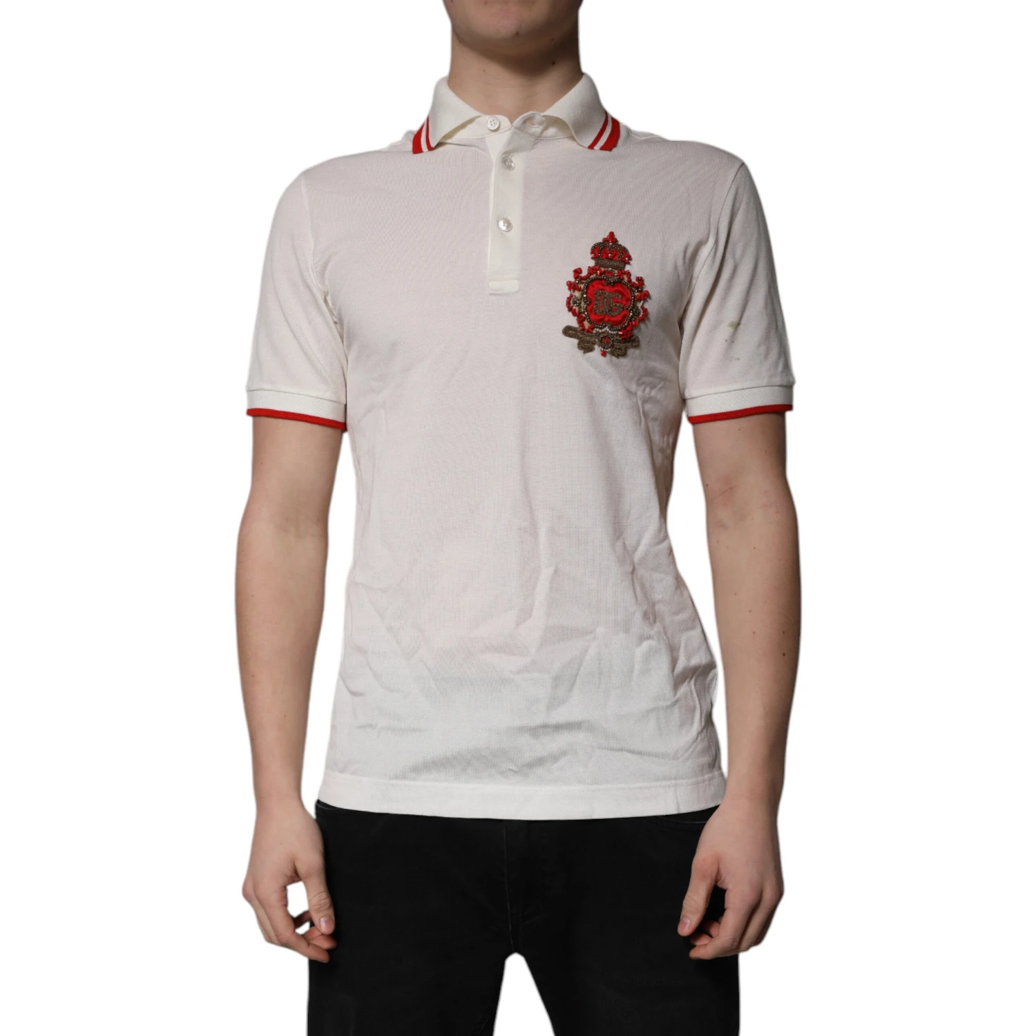 White Cotton Logo Collared Polo Men T-shirt