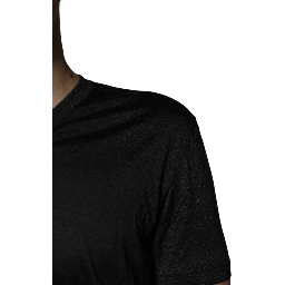Dark Gray Silk V-neck Short Sleeves T-shirt