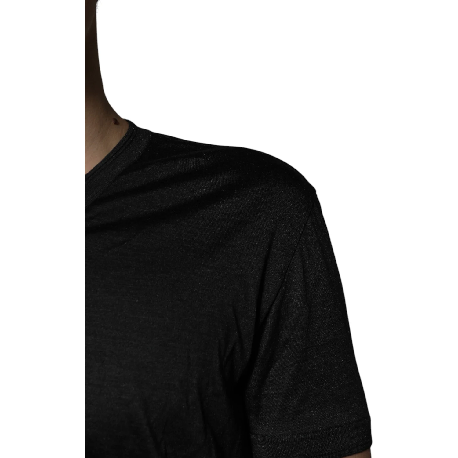 Dark Gray Silk V-neck Short Sleeves T-shirt