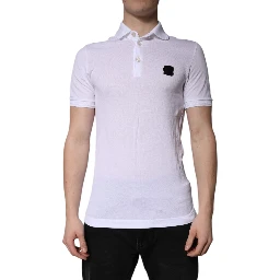 White Cotton Logo Collared Polo T-shirt