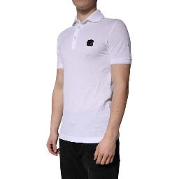 White Cotton Logo Collared Polo T-shirt