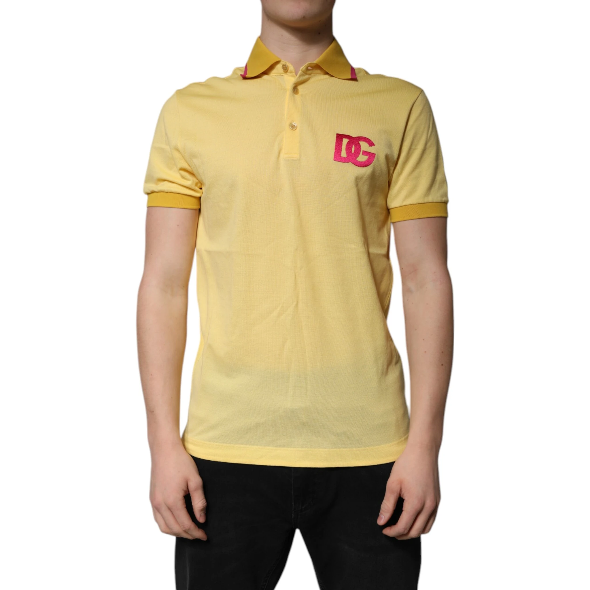 Yellow Cotton Logo Collared Polo T-shirt