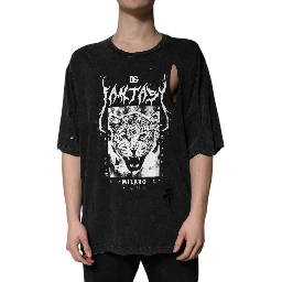 Black Graphic Print Cotton Crew Neck T-shirt