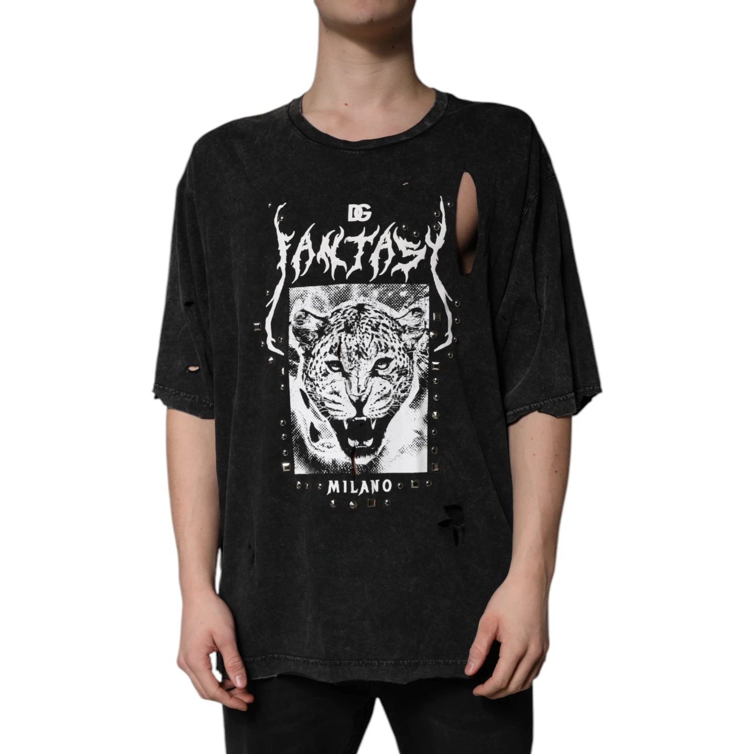 Black Graphic Print Cotton Crew Neck T-shirt