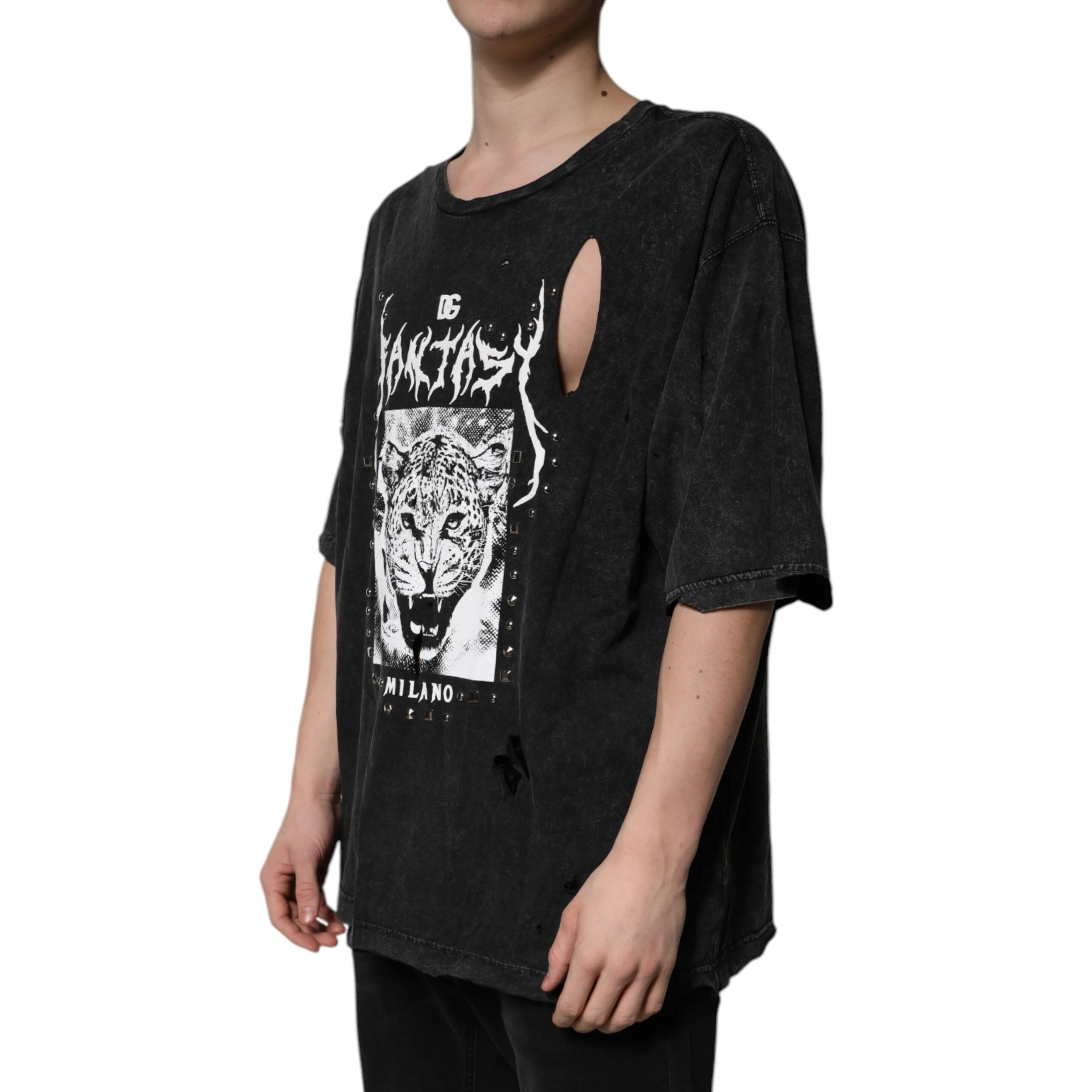Black Graphic Print Cotton Crew Neck T-shirt
