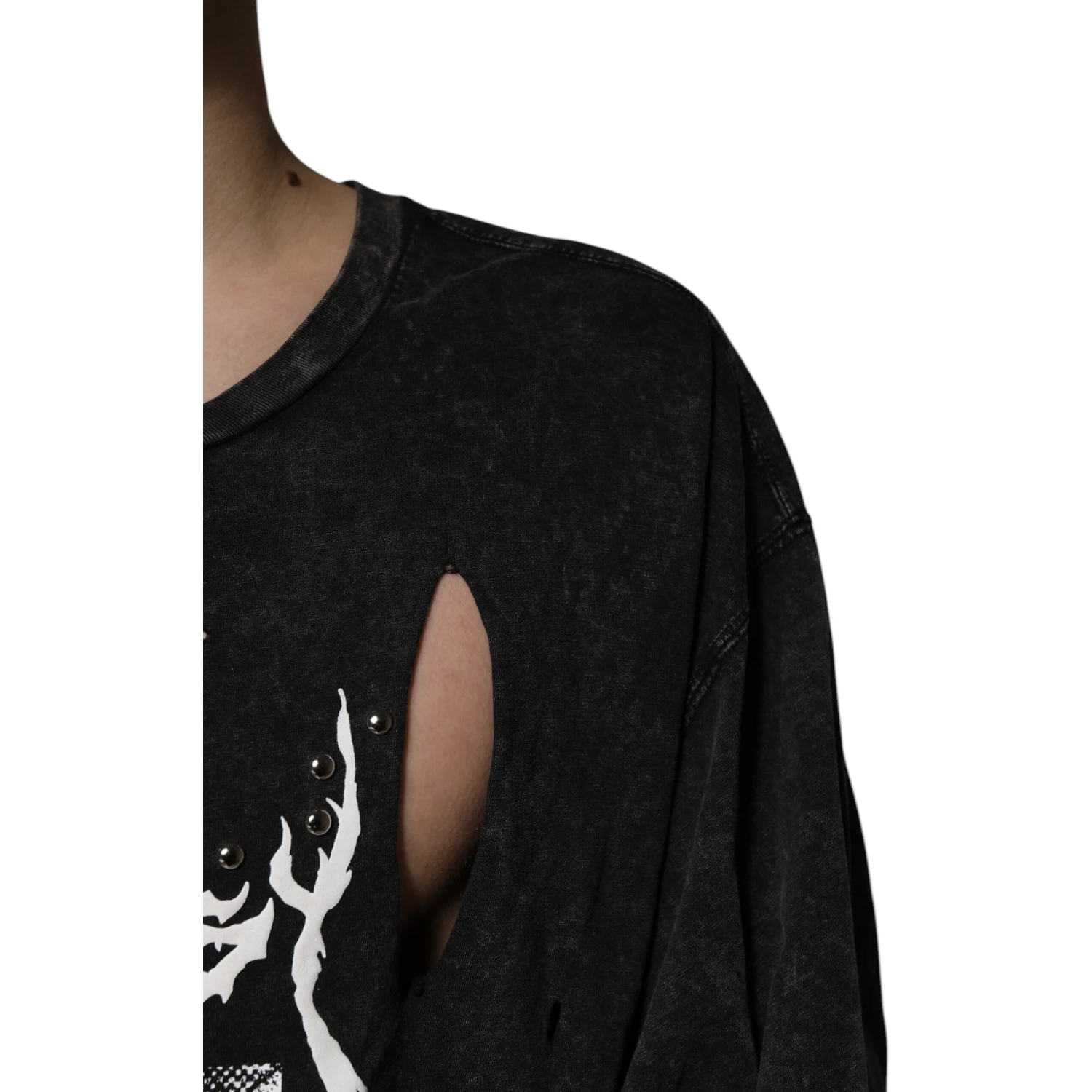 Black Graphic Print Cotton Crew Neck T-shirt