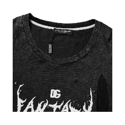 Black Graphic Print Cotton Crew Neck T-shirt