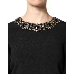 Black Crystal Embellished Round Neck Mini Dress