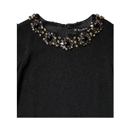 Black Crystal Embellished Round Neck Mini Dress
