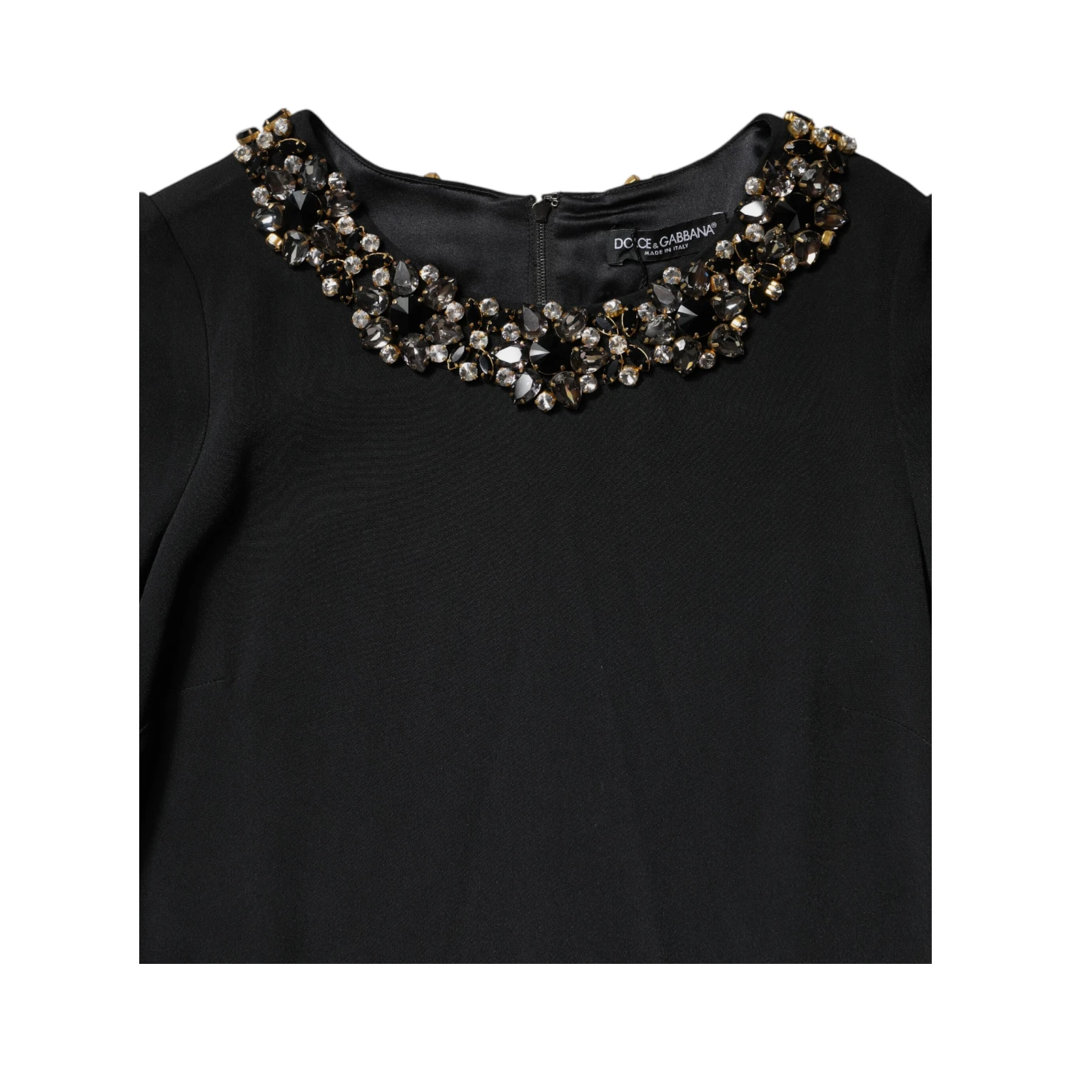 Black Crystal Embellished Round Neck Mini Dress