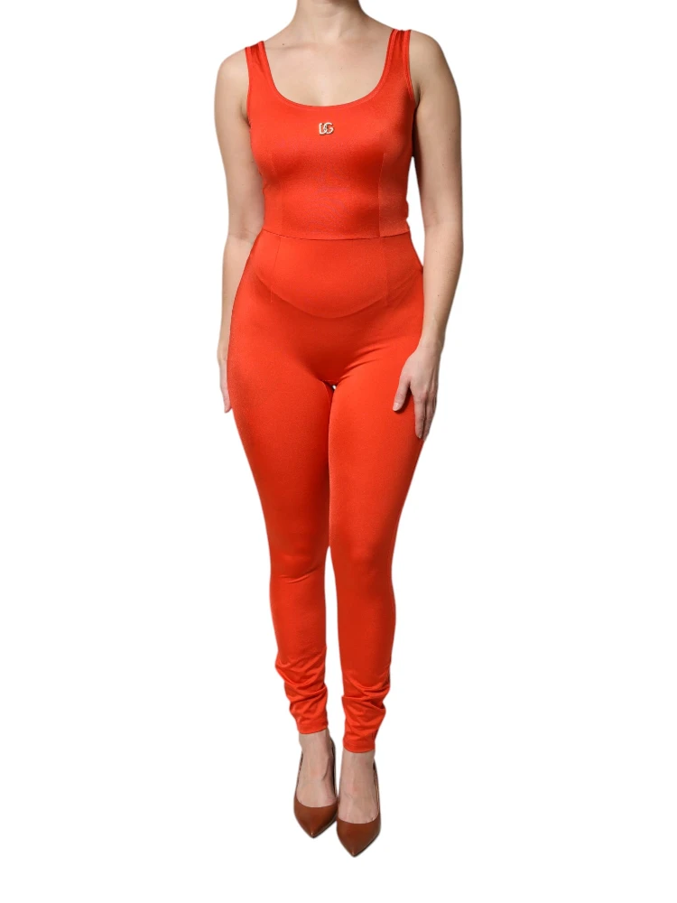 Orange Sleeveless Bodycon Jumpsuit Dress