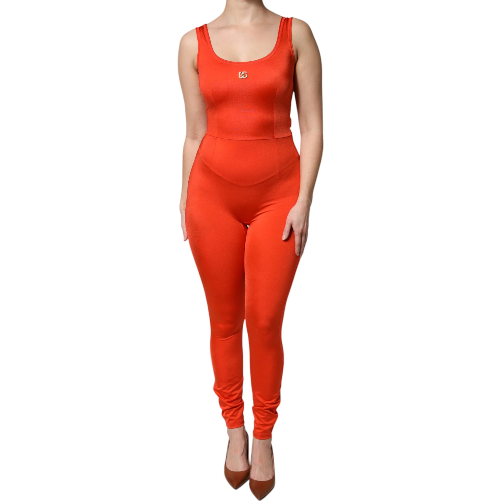 Orange Sleeveless Bodycon Jumpsuit Dress