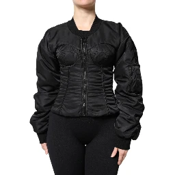 Black Nylon Full Zip Bustier Corset Jacket