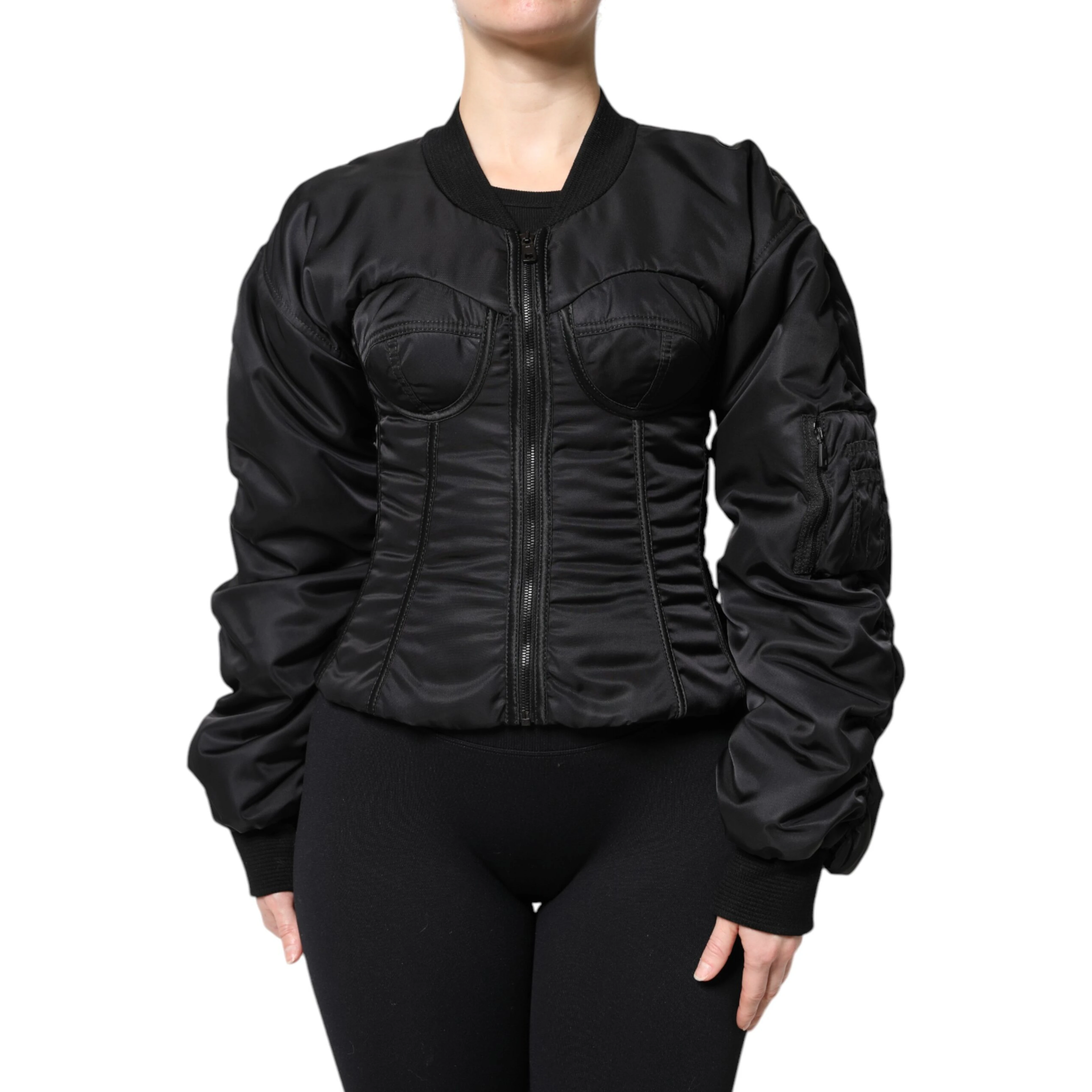 Black Nylon Full Zip Bustier Corset Jacket