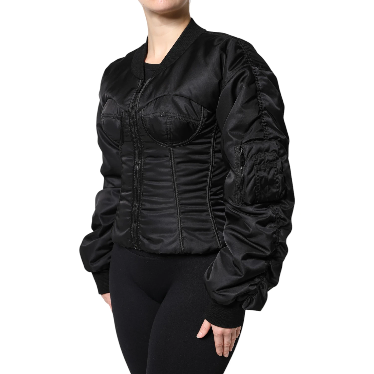 Black Nylon Full Zip Bustier Corset Jacket