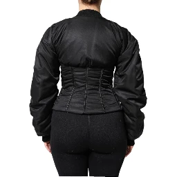 Black Nylon Full Zip Bustier Corset Jacket